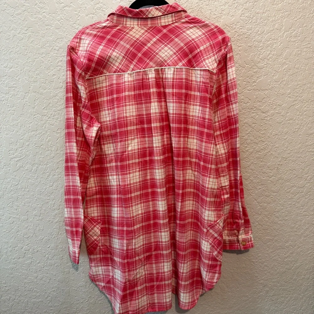 UGG Plaid Flannel Nightgown Size M Pink White Lounge Sleepwear 1095619